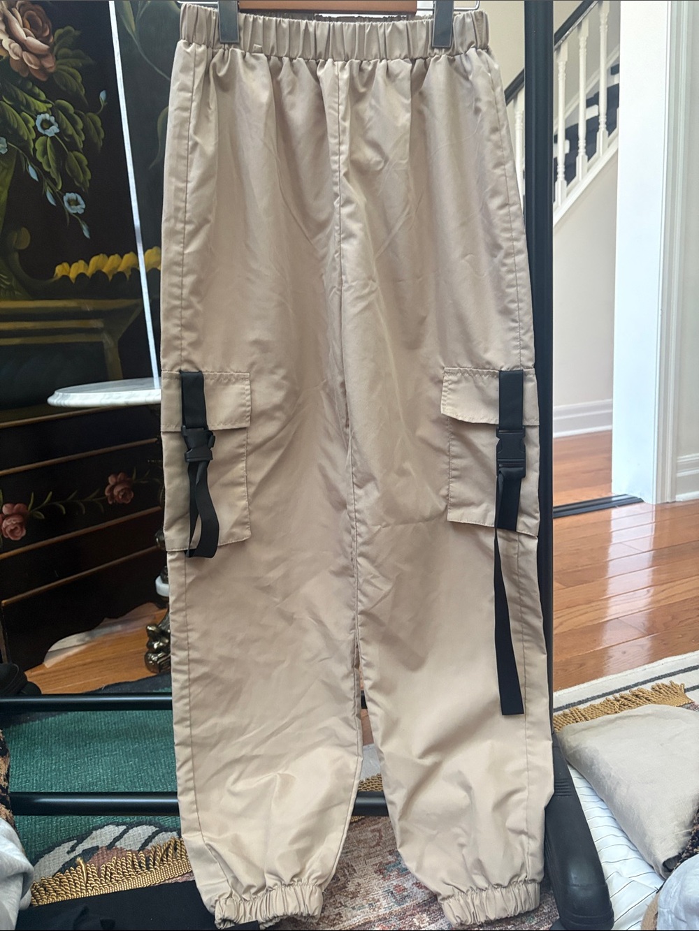 Amazon Khaki Track Cargo Joggers with Black Strap Details